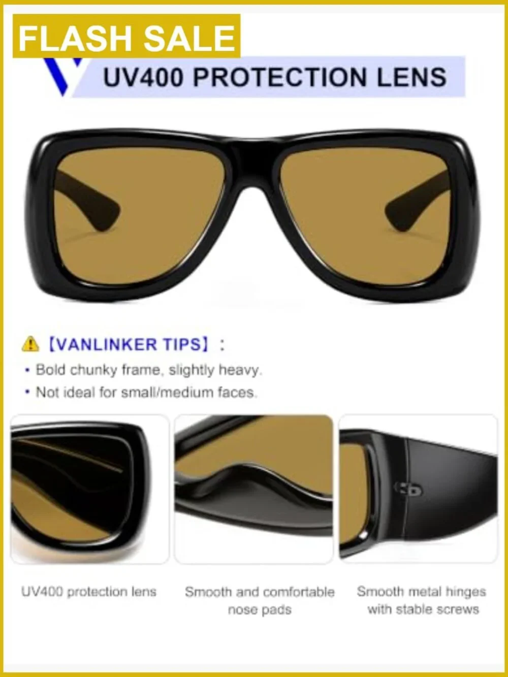 Oversized Thick Square Aviator Sunglasses UV400 Protection Unisex